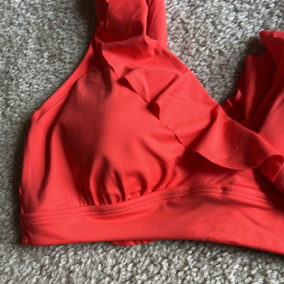 Lauren Ralph Lauren beach club solid ruffle bikini top swim orange sunset 12 - Picture 4 of 8
